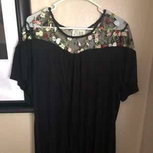 Plus Size black Floral mesh dress